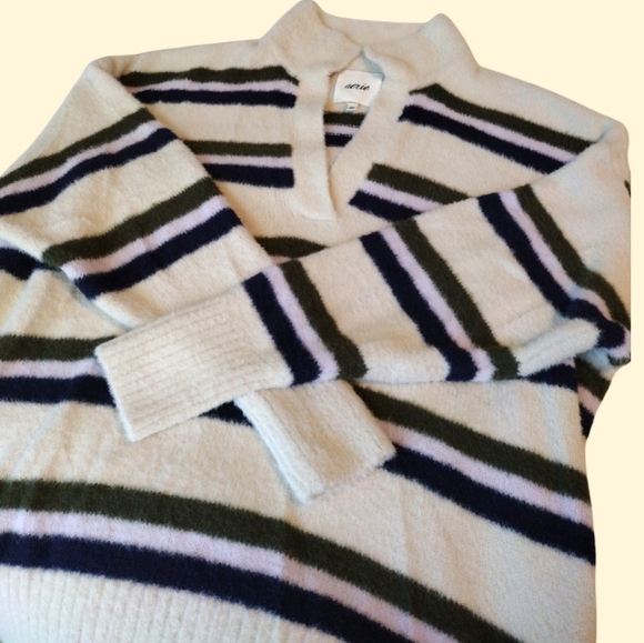 Nwt Aerie Navy Stripes Oversized Henle Neckline Sweater Sz Medium - Picture 2 of 4